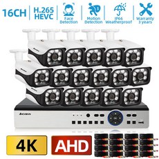 4K 16CH AHD DVR CCTV 시스템 8MP 적외선 야시 실내/실외 방수 카메라 16CH 6IN DVR 키트 원격 영상 운동 검측 장치, 없다, 미국 플러그, 16채널 dvr 16개의 캠, 1개