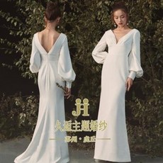 웨딩드레스 셀프웨딩드레스 스몰웨딩 스튜디오 프렌치 라이트 웨딩소녀 리얼 백사 모티브 사진 촬영프리미엄 슬림 신부 드레스
