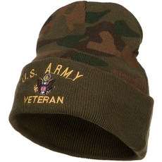 e4Hats.com 미군 참전용사 카모 니트 롱비니 - 그린 OSFM
