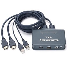 [미국] USB HDMI KVM Switch 2 Ports Selector Switcher for 2PC Sharing Video Monitor and Keyboard Mous, 단일상품