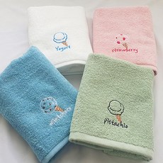 아이스크림자수 4장 1세트 수건 20수 100g 가벼운타올, 색상혼합, 4개