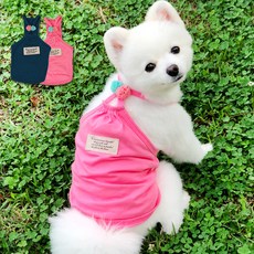 펫트리 강아지 여름옷 폼폼 Y 애견 끈나시, 핑크