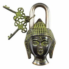 Brasss Blessing : 빈티지 스타일 자물쇠 - 열쇠가 있는 작동 기능 황동 제작 유형: (6 키 스퀘어 트릭 퍼즐 마감), Lord Buddha - Vintage Finish