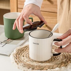일본식 머그컵 도자기 커피잔 커플 물컵, 1개, 화이트B+그린