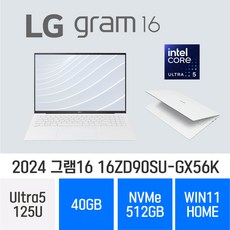 [당일출고] LG전자 2024 그램16 16ZD90SU-GX56K, WIN11 Home, 40GB, 512GB, 스노우 화이트