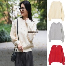 BEAMS HEART 빔즈 하트 여성 팝콘 자카드 크루넥 니트 24FW