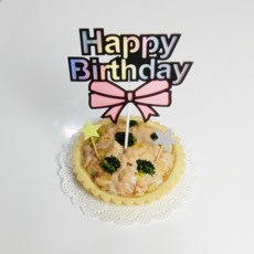 펫푸드온 케이크토퍼+데코픽 세트 강아지생일, 케이크토퍼(리본)+데코픽별2개 세트