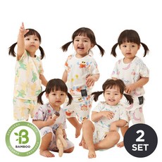 [도노도노] NEW 뱀부 반팔내의 2벌 아기 여름 내복(6종/택2), 플라워/핑크바니/110