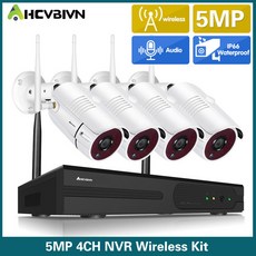 영어 매뉴얼 HD 4CH 무선 CCTV 시스템 H.265 5MP NVR 옥외 녹화기 카메라 IP 보안 시스템 와이파이 영상 감시 키트, 없다, 영국 플러그, 4 카메라 4CH NVR, 1개