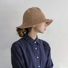 인햇 봄 여름 와이어 버킷햇 벙거지 지사 라피아 밀짚 모자 여성 태슬