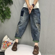 라오농 여성 데님 팬츠 밴딩 와이드 팬츠 청바지 루즈핏 여성 청바지+WXY01