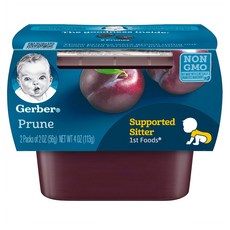 거버 아기 과일 퓨레 1단계 프룬 자두 2oz(56g) 2개입 8팩 Gerber Baby Food Prune, 프룬 맛