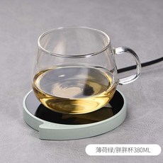 온열패드 항온 컵받침 컵 찻잔 물컵 스마트 보온 받침대 사무실 기숙사 가열컵 매트 usb온도조절가능, T08-콤마 항온 보-민트그린색+통통한 컵 380ml