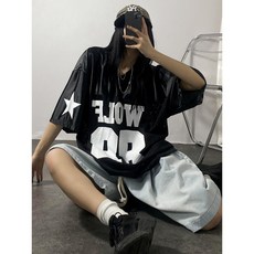 [D블리] 울프 매쉬 반팔티 남녀공용티셔츠 유니섹스 오버핏 빅사이즈 Y2K 힙한룩 힙합패션