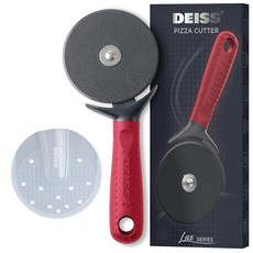 Deiss Lux 휠 슬라이서가 있는 튼튼한 피자 커터 - 스테인리스 스틸 날카롭고 매끄러운 휠 잡기 쉬운 미끄럼 방지 손잡이 식기세척기 사용 가능 (레드), 1개, 레드