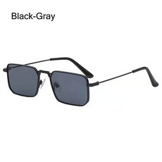 UV400 보호 직사각형 선글라스 레트로 여행 컬러 안경 금속 쉐이드 남녀 공용, Black-Gray, 1개