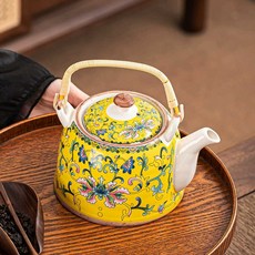 낭콩마켓 티팟세트 유리 다기세트 티포트 주전자, 850ml 노란색 주전자