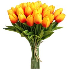 Mandy's 파티 홈 결혼식 장식을 맨디의 28pcs 일몰 인조 라텍스 튤립, 상세페이지참조, Orange-30pcs