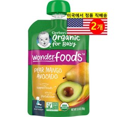 Gerber 6개월 이상 유아용 2단계 퓨레 이유식 99g 1개, 배 망고 아보카도 맛, 2개
