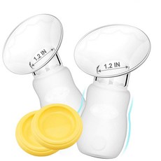 2 Pack Silicone Manual Breast Pump with Protective 보호 뚜껑이 있는 2팩 실리콘 수동 모유 펌프 100% 식품 등급 실리콘 전체 모양, 노란색 캡이 있는 투명한, 1개, 61.23g