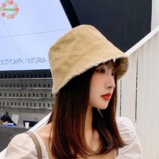 라미란모자 데님 텐트밖은유럽 모자 어부 여성용 대형 자외선차단 사파리모자 카키색