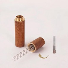 나무 손잡이가 있는 휴대용 커피웨어 파우더 믹서 스틱 바리스타 도구 5 바늘 6 액세서리, 02 브라운, 1개