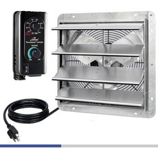 iLIVEING 16 벽걸이 셔터 배기팬 자동 온도 조절기 및 가변 속도 0.85A 1200 CFM 1800 SQF 커버리지 영역 실버ILG8SF16VST, 16" Fan w/ Controller, 1개