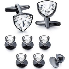 남성용 HAWSON Swarovski Crystal 커프스 단추 및 스터드 세트 - 선물 상자에 6 조각 스터드가있는 2 개