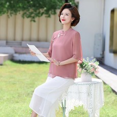 쉬폰티셔츠와이드팬츠