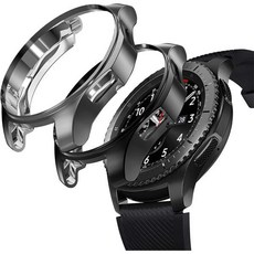 Miimall 2팩 삼성 갤럭시 워치 46mm 기어 S3 케이스 커버 프론티어클래식 블랙 및 그레이용 소프트 TPU 도금 보호 범퍼 호환, Gear S3 / Watch 46mm Case Blac