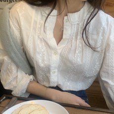 별하늘 여성 긴팔 셔츠 퍼프 레이스 펀칭 블라우스