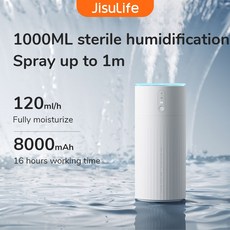 미니 무선 가정용 방안 가습기 JISULIFE 더블 스프레이 쿨 미스트 1L 최대 1m 물방울 공기 USB 개인 데스크탑, 1.WHITE