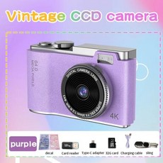 64MP HD 픽셀 4K 디지털 카메라 2.4형 화면 충전식 카메라, [03] Purple 32G Card, 3) Purple 32G Card