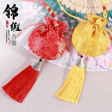 다인상점 단오절 용문 비단 화분 엔틱 숏 염낭 평안 복주머니파우치 빈 봉지, 비단 오픈토 태슬 주머니 -엘로우