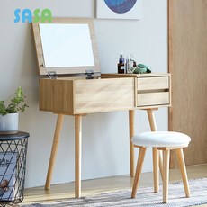 사사가구 트리버 1인용 서랍수납 원목 거울화장대 스툴포함 일반화장대, 내추럴오크