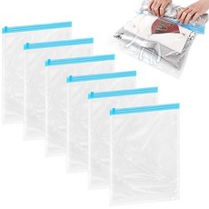 Prasacco 6팩 여행용 공간 절약 백 50 x 35.1cm(19.7 x 13.75인치) 재사용 가능한 롤업 압축 가방 진공 보관 가방 여행용 진공 여행 보관 가방 여행 홈, Prasacco 6팩 여행용 공간 절약 백, 50 x, 6개