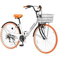 graphis 그래픽스 성인 접이식 자전거 시티 사이클 26 인치 SHIMANO 6 단, 화이트오렌지