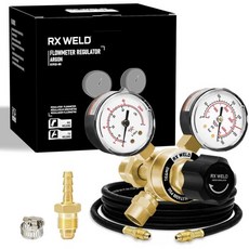 RX WELD 아르곤 레귤레이터 게이지 가스 용접 MIG 및 TIG용 레귤레이터 CGA580 입구 연결부, Argon Regulator with Hose, 1개 - 아르곤게이지