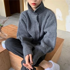 무드무드 하이넥 볼륨 버튼 가디건