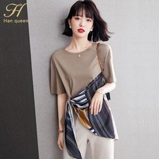여성블라우스스타일 H 한 여왕 새로운 게으른 t셔츠 여름 옷 Office 레이디 짧은 소매 캐주얼 루즈 4602317906, 1개, XL
