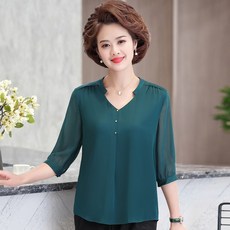 중년 엄마 여름옷 귀부인 와이드 루즈핏 뱃살커버 칠부 소매 티셔츠상의