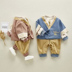 ocean blue whale 추동 아기 보디슈트 사내아이 한복 투피스