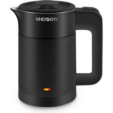 0.6L 소형 전기 주전자 스테인리스 스틸 여행용 미니 온수 보일러 히터 이중 벽 쿨 터치 휴대용 자동 차단 및 끓이기 건조 보호 120V800W 2년 보증블랙, Black