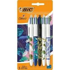 빅 4색 펜 올인원 다색 접이식 볼펜 중형 1.0mm 그린 블루 레드 블랙 한 팩에 5개의 팩, 1 Count (Pack of 5)