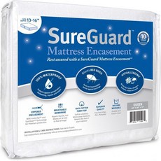 SureGuard Mattress Protectors 분진커버 먼지 홀쏘 분진 퀸 13 16인치. 딥 매트리스 케이스 100 방수 침대 벌레 방지 저자극 프리미엄 지퍼 6면 커, 13-16" Deep, Queen, 1개