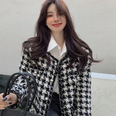 [민플레므] 진주 트위드 체크무늬 누빔 자켓 MF20B29