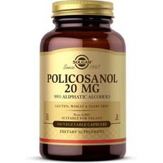 SOLGAR 솔가 폴리코사놀 20mg 식물성 캡슐 100개 - 심장 건강 지원 일반 웰빙 비건 글루텐 프리 유제품 코셔 100인분, 1개