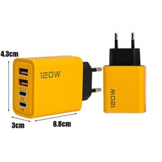 120W 고속 충전 휴대폰 4 포트 QC3.0 B C타입 듀얼 PD 벽 어댑터 EU UK 플러그 아이폰 15, EU Charger, 한개옵션1