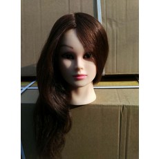 리디아보나 100%인모 16인치 75% 인모 연습용 가성비 통가발 미용가발 연습가발 고데기 드라이용, 반인모 브라운(메이크업 포함)개