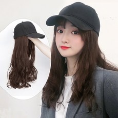 기타야구용품 패션 야구 가발 일체형 여장 여성스타일 캡모자 올인원 어르신 용품, 브라운-블랙A